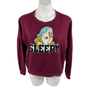 Disney Sleepy Dwarf Women XL Short Sweatshirt Textured Red Snow White
